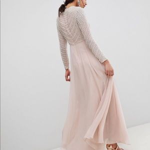 ASOS PEARL EMBELLISHED LONG SLEEVE MAXI DRESS